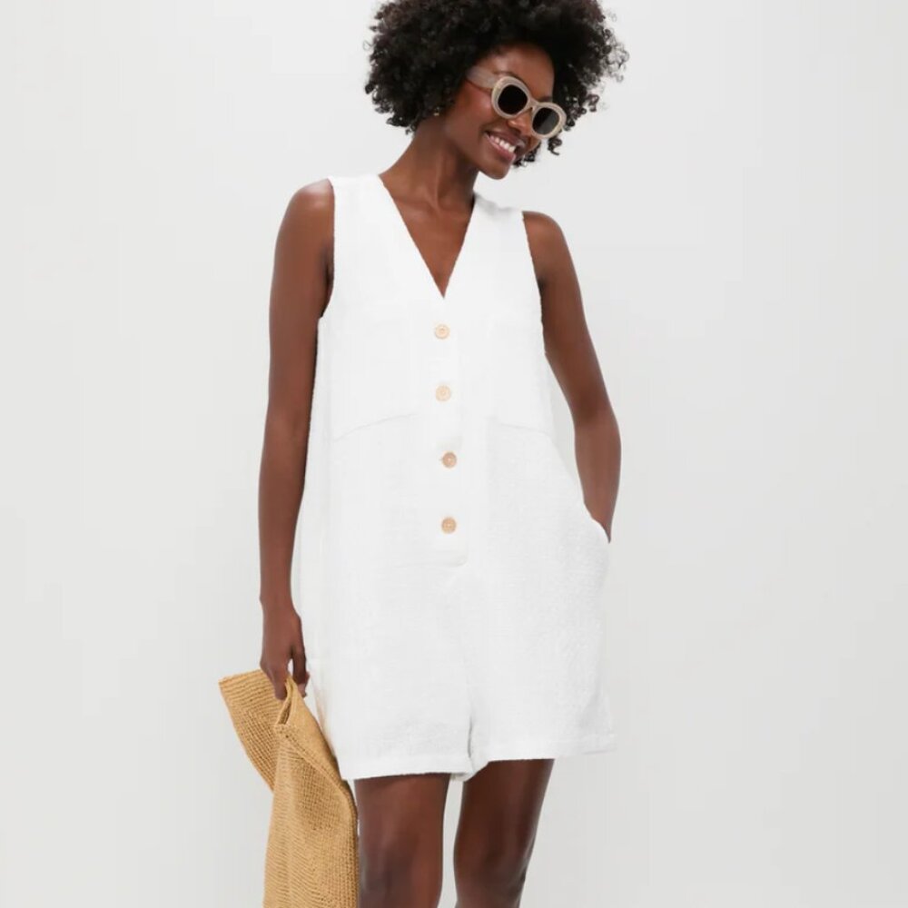 Tuckernuck White Textured Myla Romper
